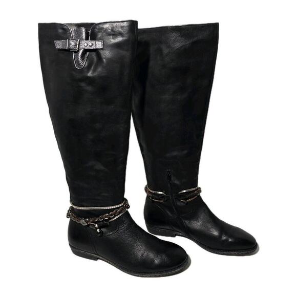 OTBT Shoes - Women's OTBT Trout Creek Black Leather Tall Riding Boots Ankle Wrap Sz 11 M